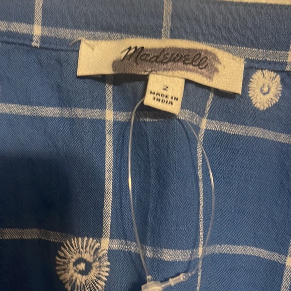 Madewell embroidered puff short sleeve crop top in windowpane size 2  NEW - Picture 4 of 9